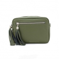 Double Tassel Leather Bag - Olive (SILVER HARDWARE)